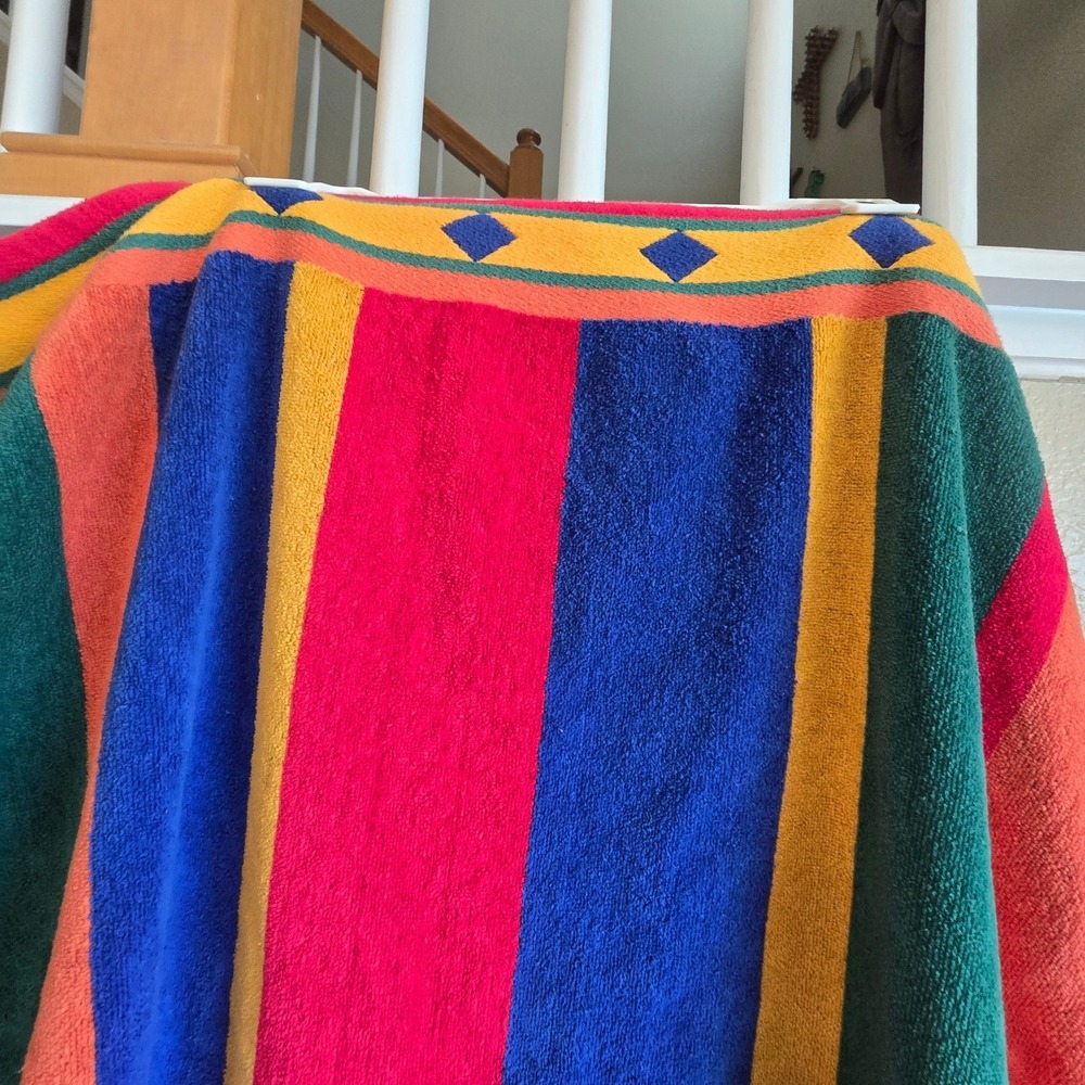 Vintage Cecil Saydah Sunbrights Apache Stripe Beach Towels 100% Cotton Set of 2 - Picture 3 of 12